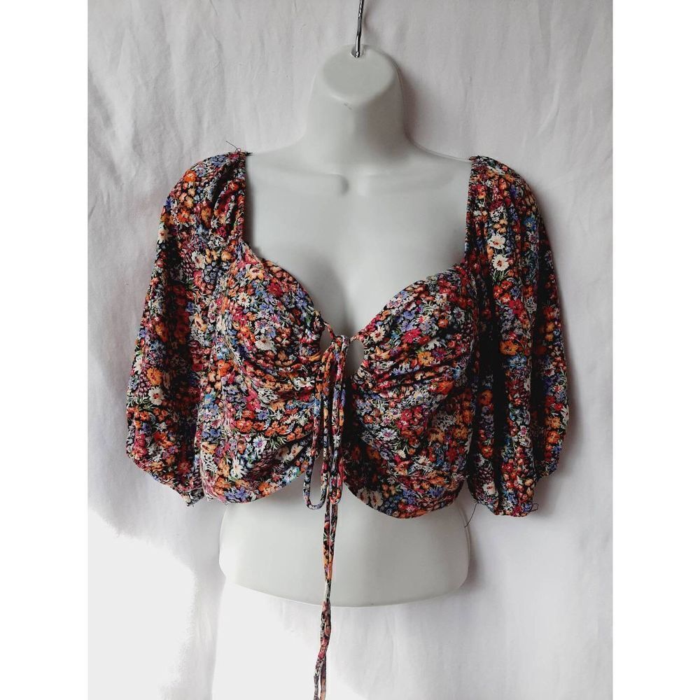 wild fable Multicolor Floral Puff Sleeve Crop Top Misses XXL or Adult L